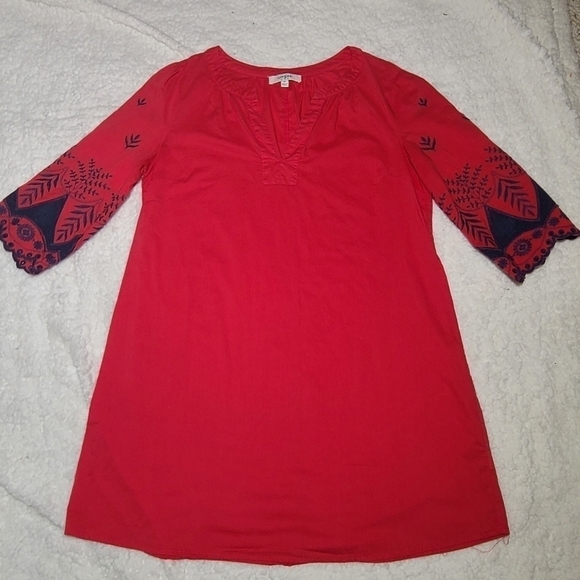 Umgee Boho Shift Dress Embroidered Sleeves Red Blue, Size Medium - Picture 3 of 10